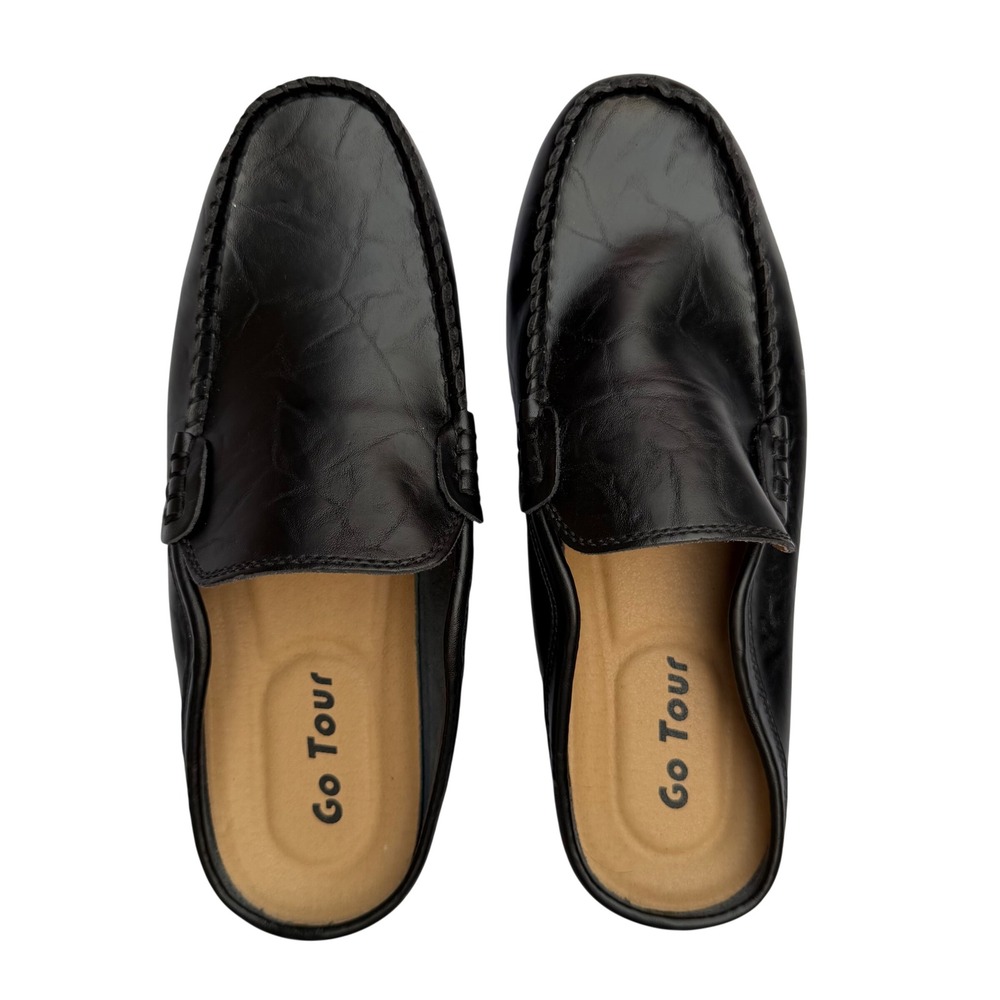 Go Tour Leather Mule Loafers Backless Driving Shoes Black Quiet Luxury 8.5M